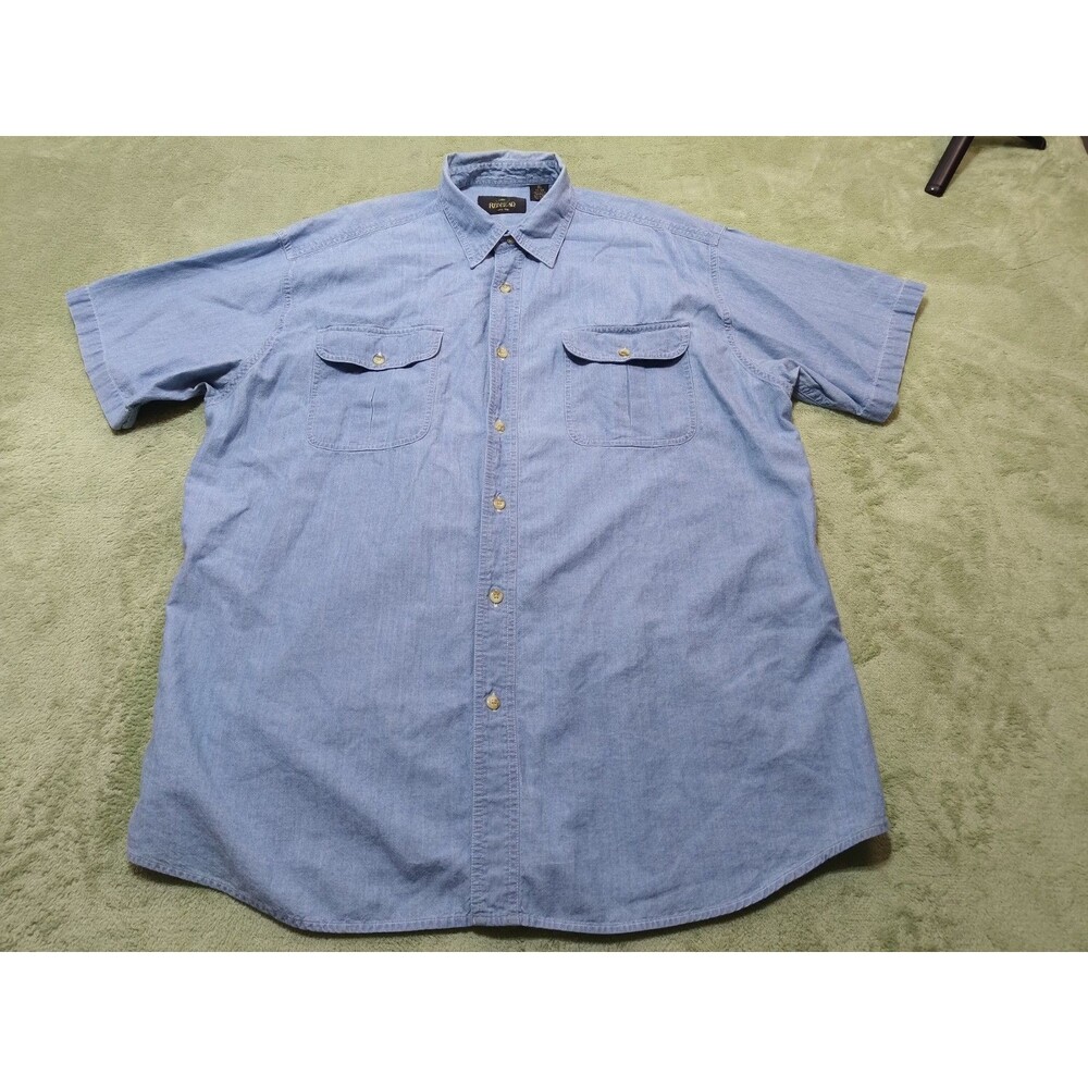 RedHead Men's XL Short Sleeve Chambray Button Down Shirt Blue 100% Cotton